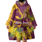 Brisbane Broncos Wearable Blanket Hoodie Golden Wattle Floral Polynesian - Australian Flower - Rugby Mascot