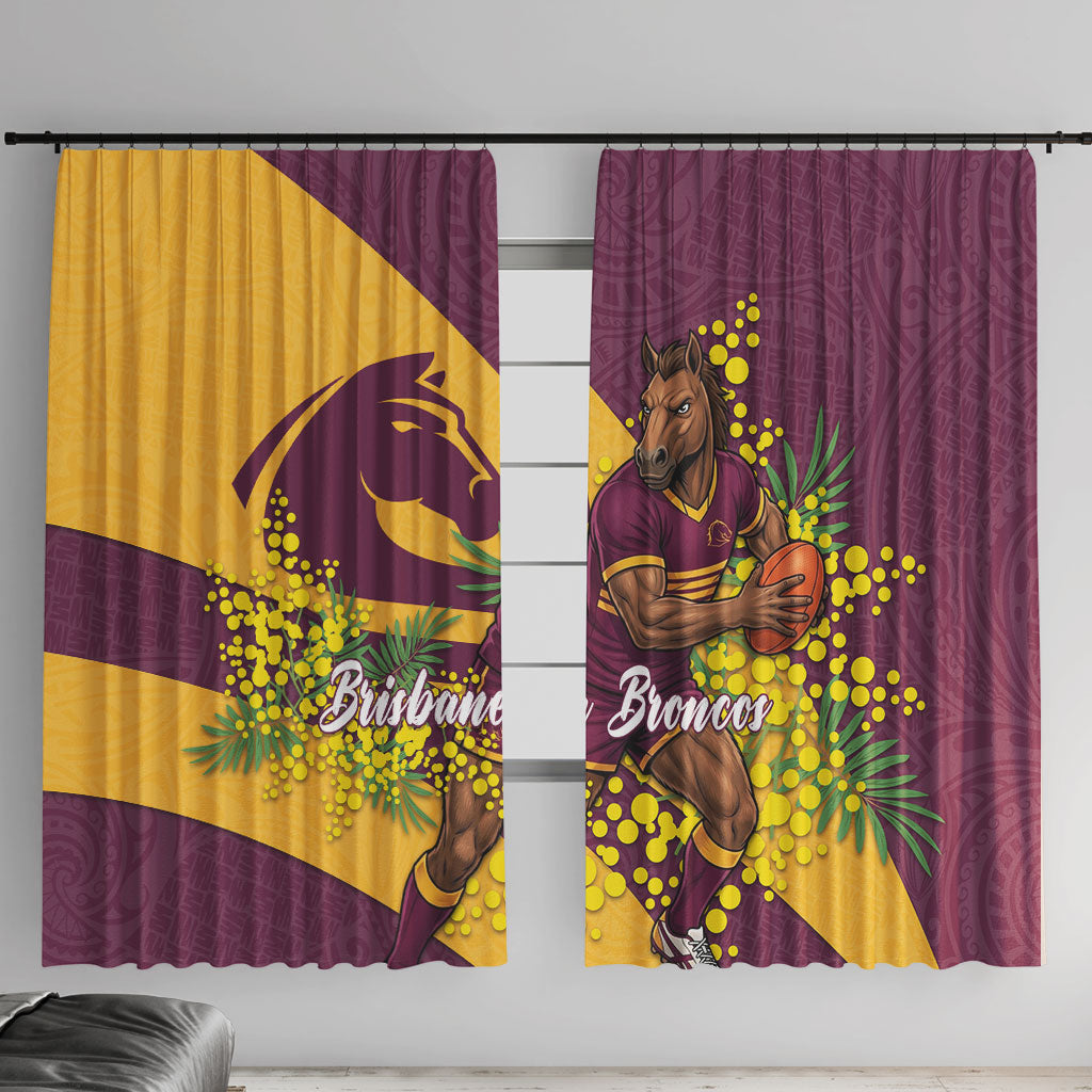 Brisbane Broncos Window Curtain Golden Wattle Floral Polynesian - Australian Flower - Rugby Mascot