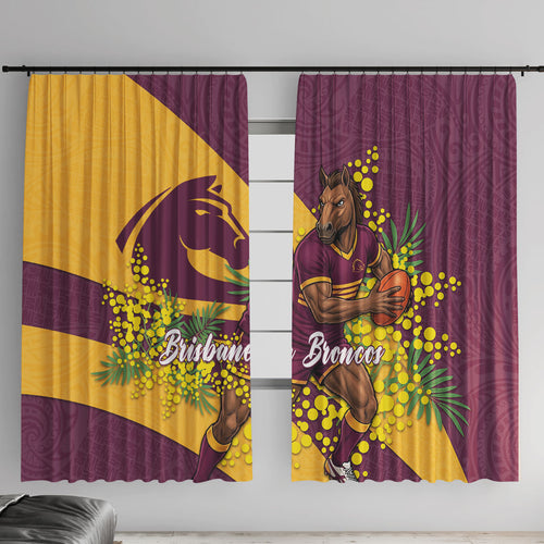 Brisbane Broncos Window Curtain Golden Wattle Floral Polynesian - Australian Flower - Rugby Mascot