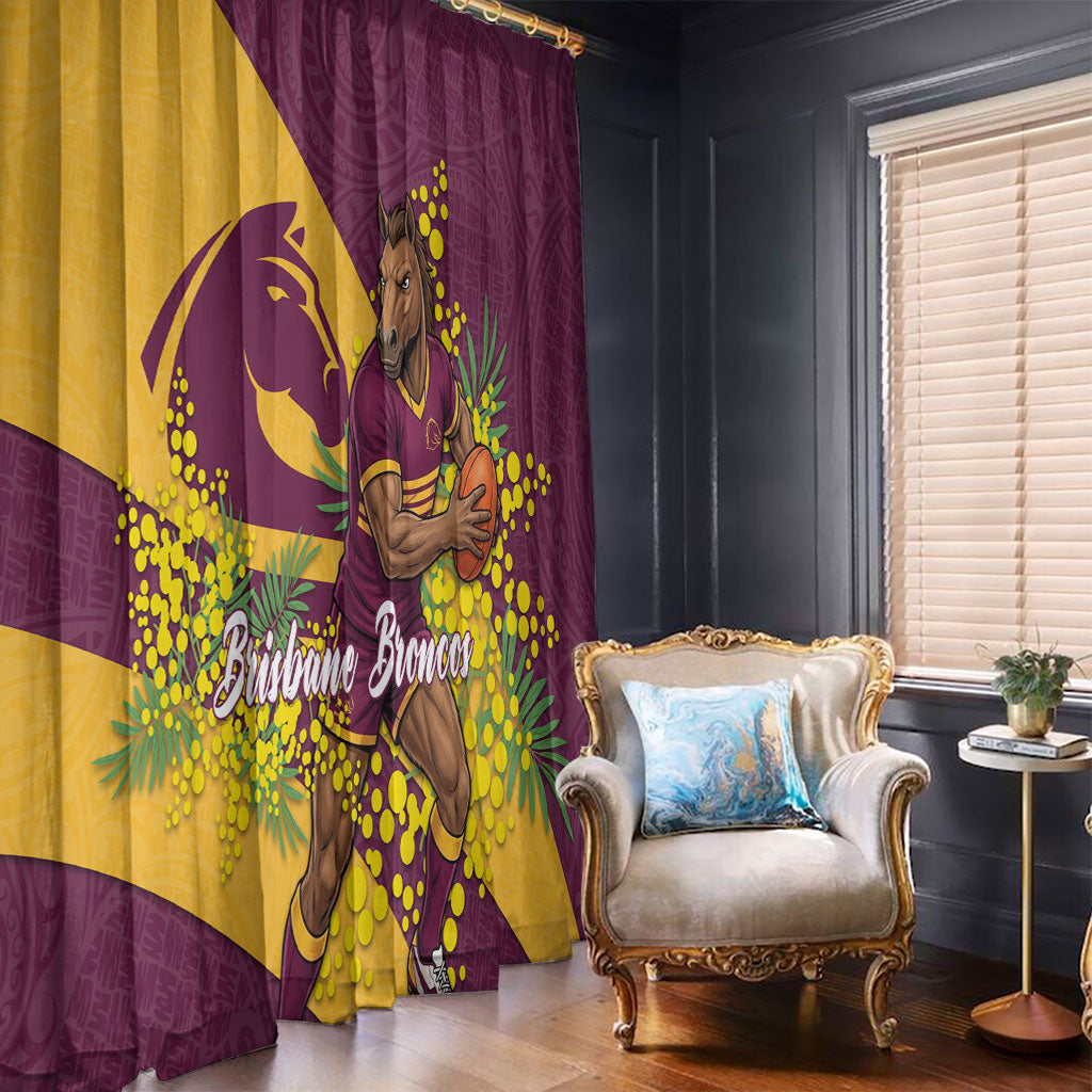 Brisbane Broncos Window Curtain Golden Wattle Floral Polynesian - Australian Flower - Rugby Mascot