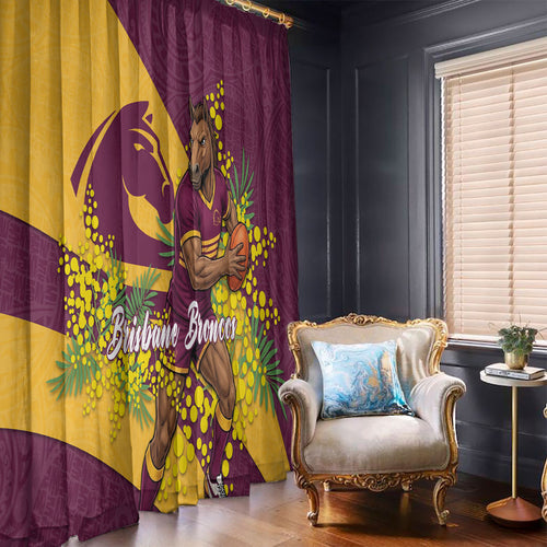Brisbane Broncos Window Curtain Golden Wattle Floral Polynesian - Australian Flower - Rugby Mascot
