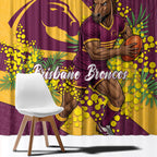Brisbane Broncos Window Curtain Golden Wattle Floral Polynesian - Australian Flower - Rugby Mascot