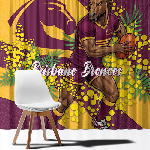 Brisbane Broncos Window Curtain Golden Wattle Floral Polynesian - Australian Flower - Rugby Mascot