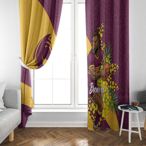 Brisbane Broncos Window Curtain Golden Wattle Floral Polynesian - Australian Flower - Rugby Mascot