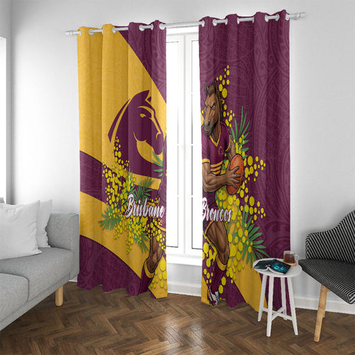 Brisbane Broncos Window Curtain Golden Wattle Floral Polynesian - Australian Flower - Rugby Mascot