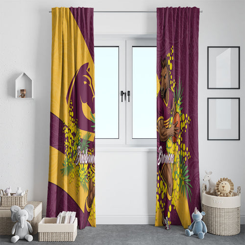 Brisbane Broncos Window Curtain Golden Wattle Floral Polynesian - Australian Flower - Rugby Mascot