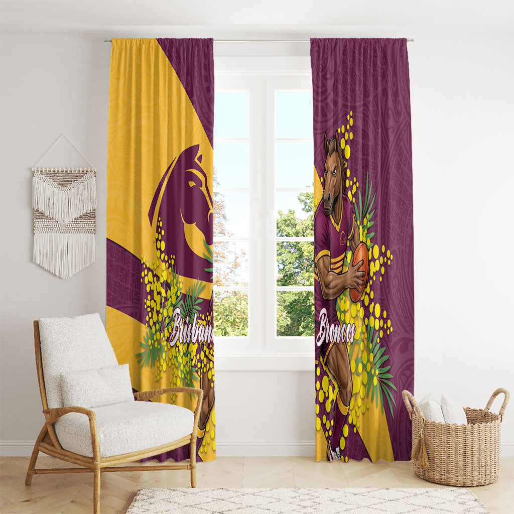 Brisbane Broncos Window Curtain Golden Wattle Floral Polynesian - Australian Flower - Rugby Mascot
