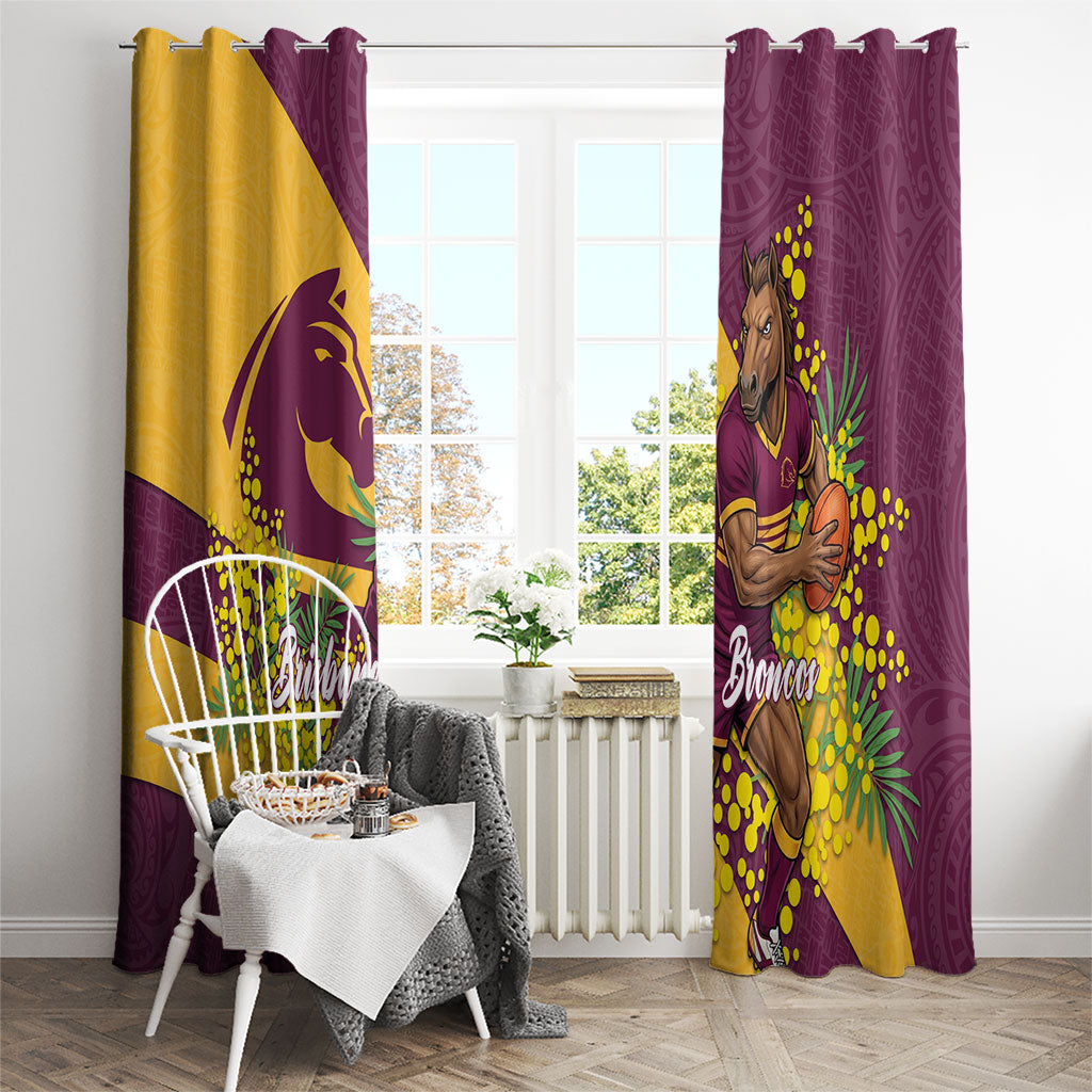 Brisbane Broncos Window Curtain Golden Wattle Floral Polynesian - Australian Flower - Rugby Mascot