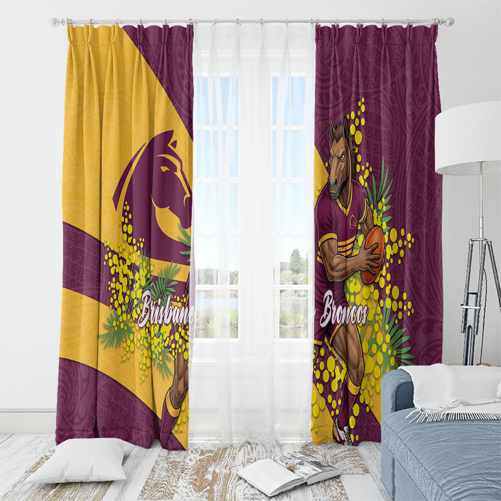 Brisbane Broncos Window Curtain Golden Wattle Floral Polynesian - Australian Flower - Rugby Mascot