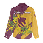 Brisbane Broncos Women Casual Shirt Golden Wattle Floral Polynesian - Australian Flower - Rugby Mascot