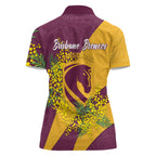 Brisbane Broncos Women Polo Shirt Golden Wattle Floral Polynesian - Australian Flower - Rugby Mascot