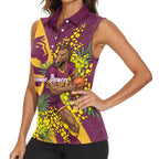 Brisbane Broncos Women Sleeveless Polo Shirt Golden Wattle Floral Polynesian - Australian Flower - Rugby Mascot