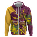 Brisbane Broncos Zip Hoodie Golden Wattle Floral Polynesian - Australian Flower - Rugby Mascot