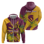Brisbane Broncos Zip Hoodie Golden Wattle Floral Polynesian - Australian Flower - Rugby Mascot
