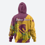 Brisbane Broncos Zip Hoodie Golden Wattle Floral Polynesian - Australian Flower - Rugby Mascot