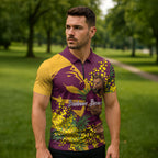Brisbane Broncos Zipper Polo Shirt Golden Wattle Floral Polynesian - Australian Flower - Rugby Mascot