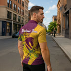 Brisbane Broncos Zipper Polo Shirt Golden Wattle Floral Polynesian - Australian Flower - Rugby Mascot