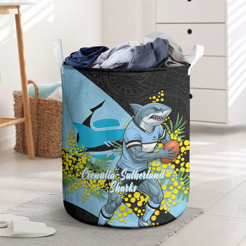 Cronulla Sutherland Sharks Laundry Basket Golden Wattle Floral Polynesian - Australian Flower - Rugby Mascot