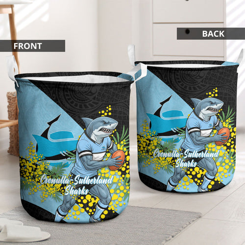 Cronulla Sutherland Sharks Laundry Basket Golden Wattle Floral Polynesian - Australian Flower - Rugby Mascot