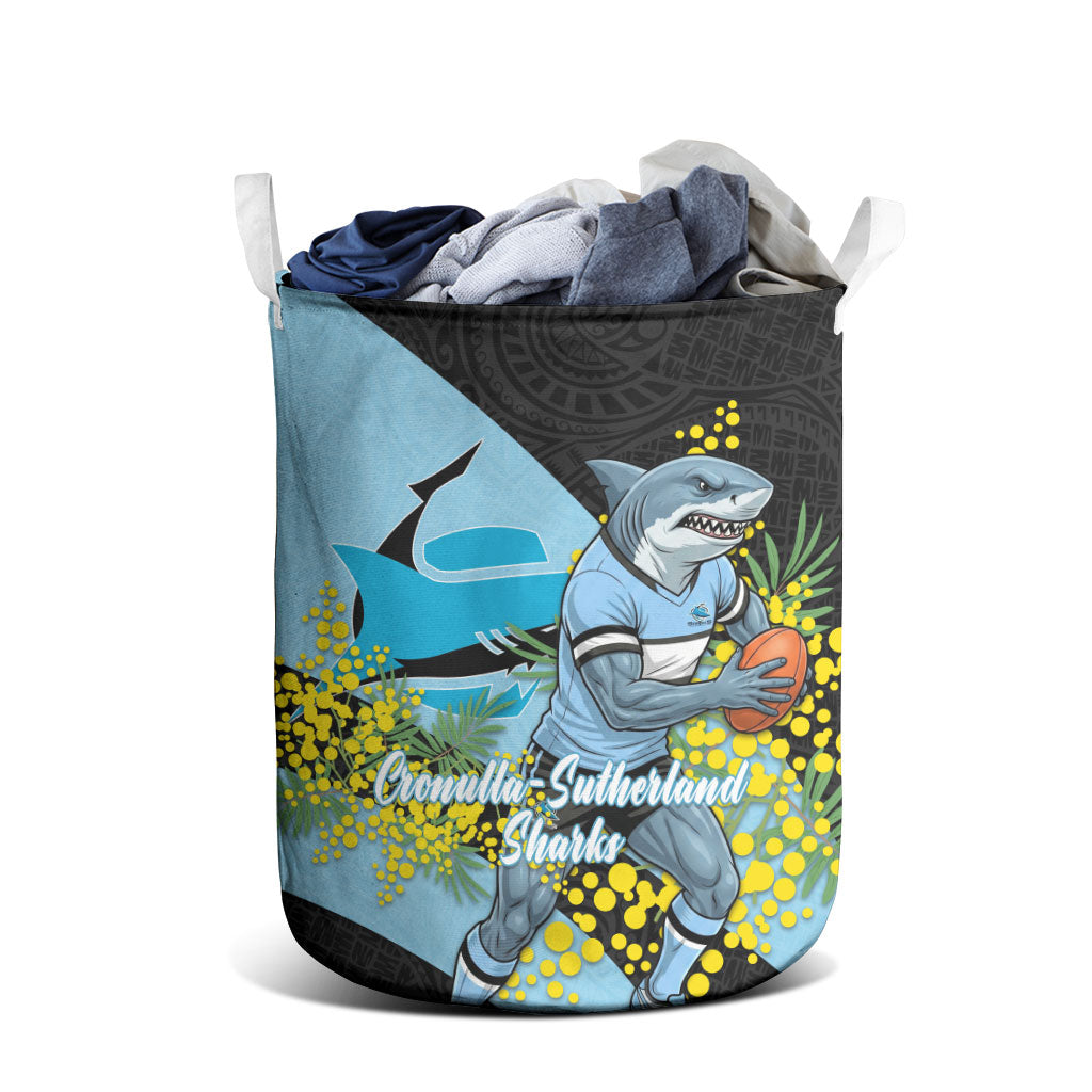 Cronulla Sutherland Sharks Laundry Basket Golden Wattle Floral Polynesian - Australian Flower - Rugby Mascot
