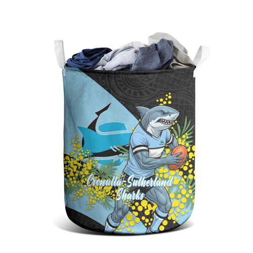 Cronulla Sutherland Sharks Laundry Basket Golden Wattle Floral Polynesian - Australian Flower - Rugby Mascot