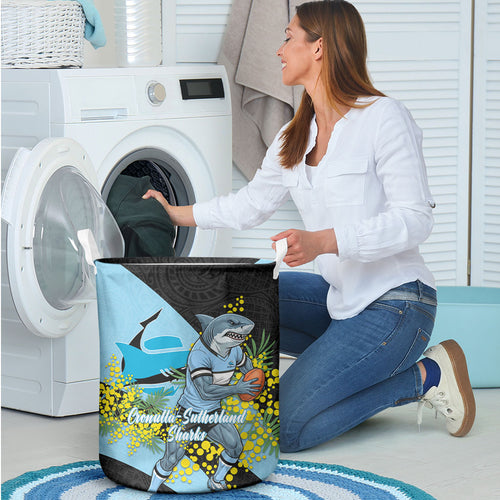 Cronulla Sutherland Sharks Laundry Basket Golden Wattle Floral Polynesian - Australian Flower - Rugby Mascot