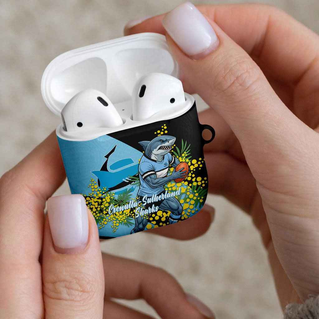 Cronulla Sutherland Sharks AirPods Case Golden Wattle Floral Polynesian - Australian Flower - Rugby Mascot