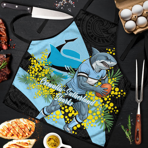 Cronulla Sutherland Sharks Apron Golden Wattle Floral Polynesian - Australian Flower - Rugby Mascot