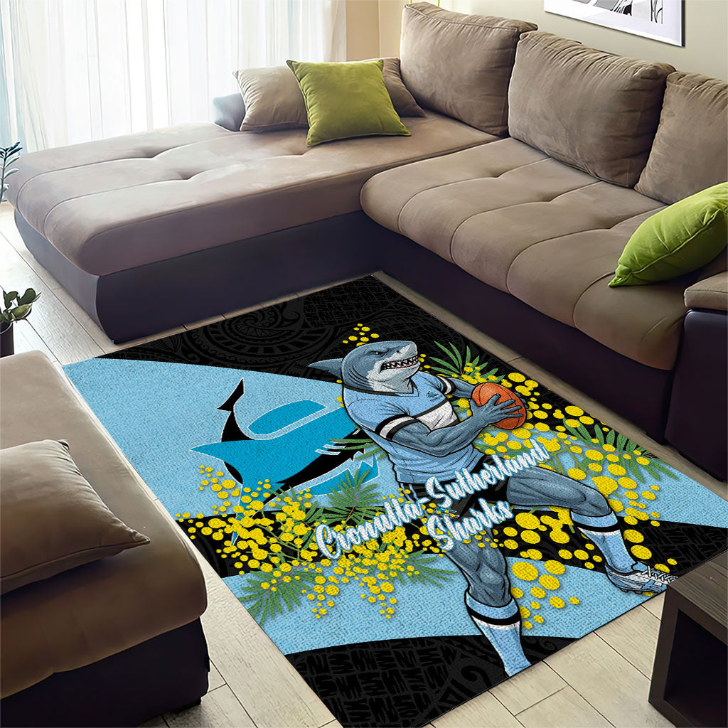 Cronulla Sutherland Sharks Area Rug Golden Wattle Floral Polynesian - Australian Flower - Rugby Mascot