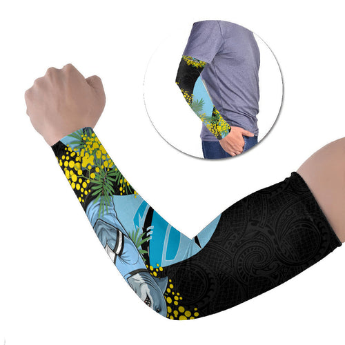 Cronulla Sutherland Sharks Arm Sleeves Golden Wattle Floral Polynesian - Australian Flower - Rugby Mascot