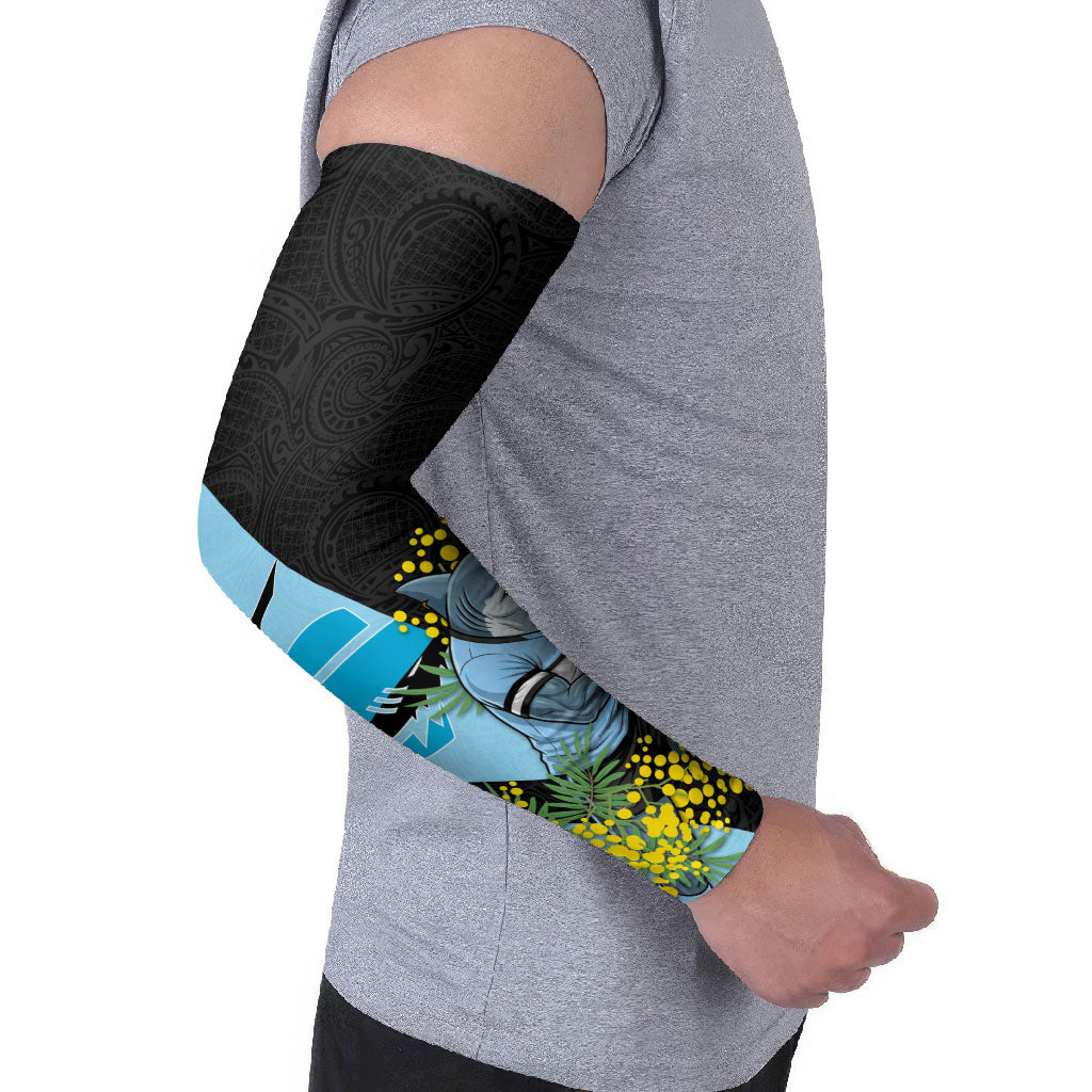 Cronulla Sutherland Sharks Arm Sleeves Golden Wattle Floral Polynesian - Australian Flower - Rugby Mascot