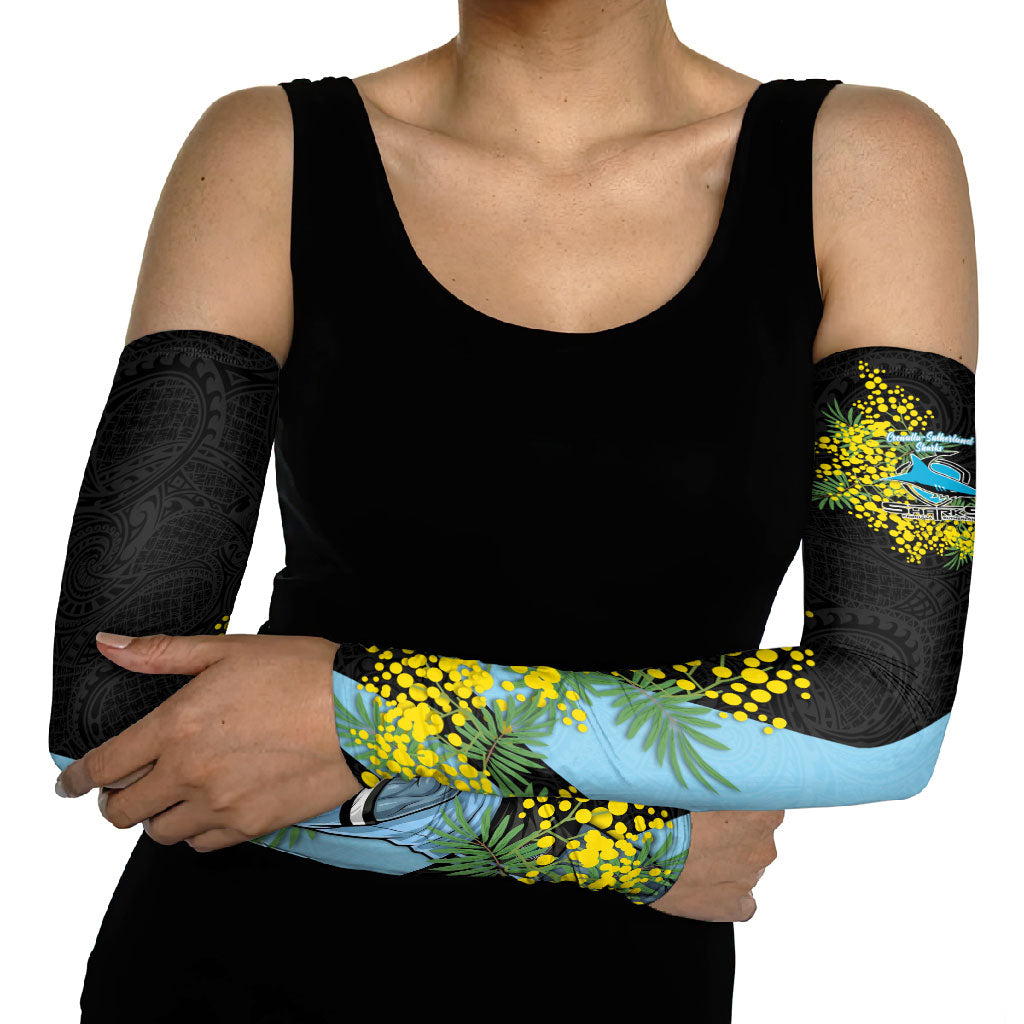 Cronulla Sutherland Sharks Arm Sleeves Golden Wattle Floral Polynesian - Australian Flower - Rugby Mascot