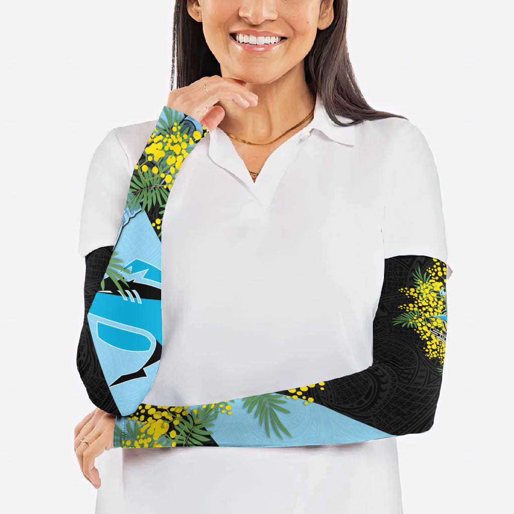 Cronulla Sutherland Sharks Arm Sleeves Golden Wattle Floral Polynesian - Australian Flower - Rugby Mascot