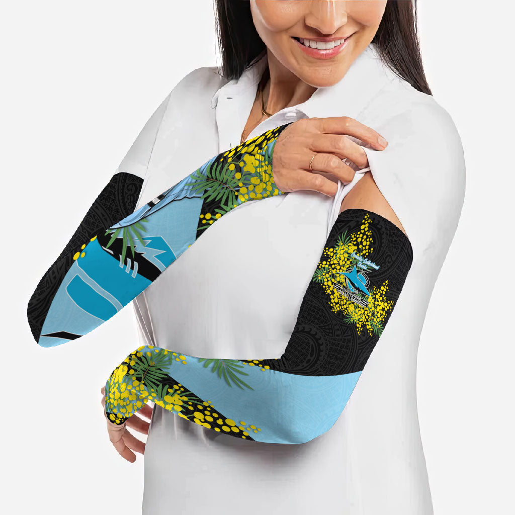 Cronulla Sutherland Sharks Arm Sleeves Golden Wattle Floral Polynesian - Australian Flower - Rugby Mascot