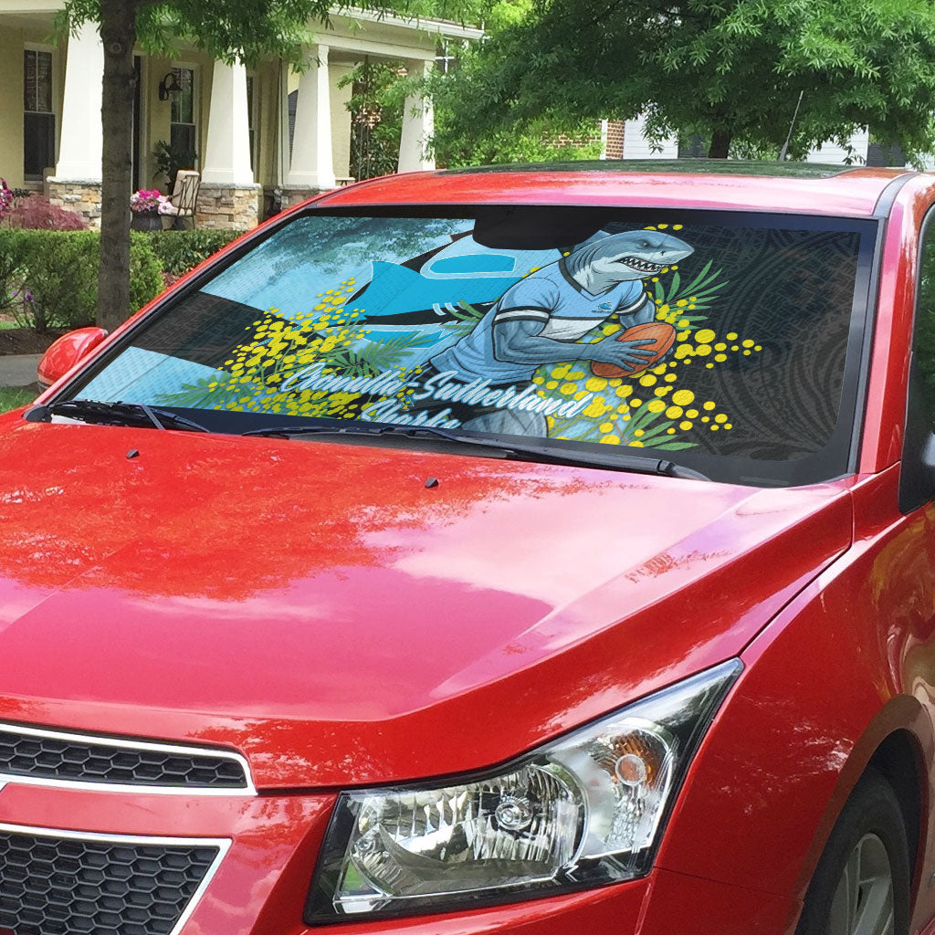 Cronulla Sutherland Sharks Auto Sun Shade Golden Wattle Floral Polynesian - Australian Flower - Rugby Mascot