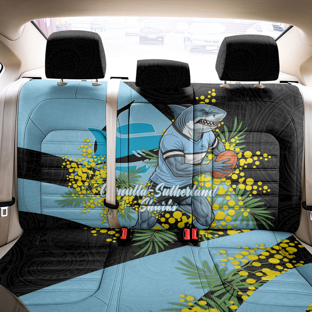 Cronulla Sutherland Sharks Back Car Seat Cover Golden Wattle Floral Polynesian - Australian Flower - Rugby Mascot