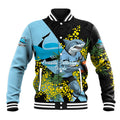 Cronulla Sutherland Sharks Baseball Jacket Golden Wattle Floral Polynesian - Australian Flower - Rugby Mascot