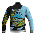 Cronulla Sutherland Sharks Baseball Jacket Golden Wattle Floral Polynesian - Australian Flower - Rugby Mascot