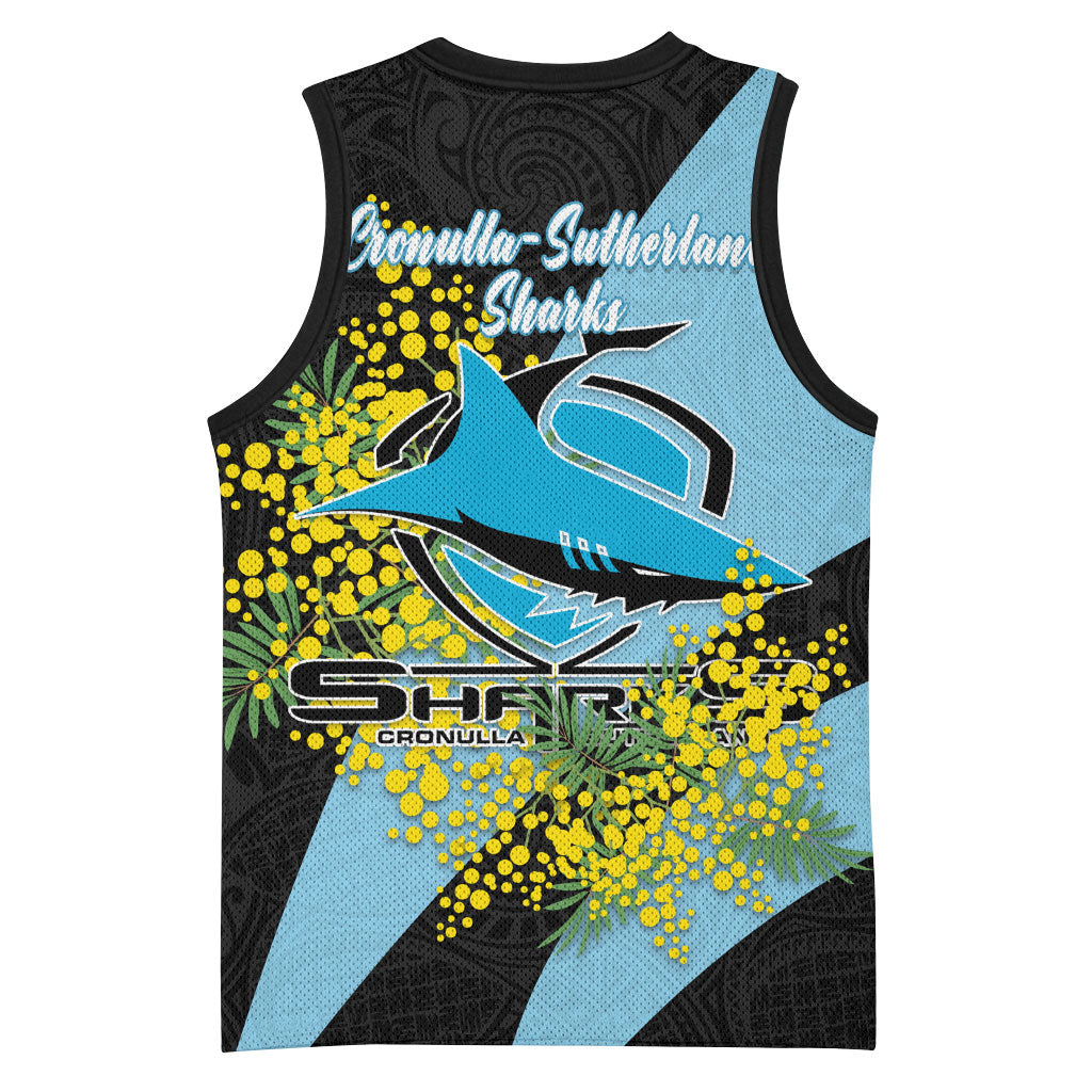 Cronulla Sutherland Sharks Basketball Jersey Golden Wattle Floral Polynesian - Australian Flower - Rugby Mascot