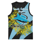 Cronulla Sutherland Sharks Basketball Jersey Golden Wattle Floral Polynesian - Australian Flower - Rugby Mascot