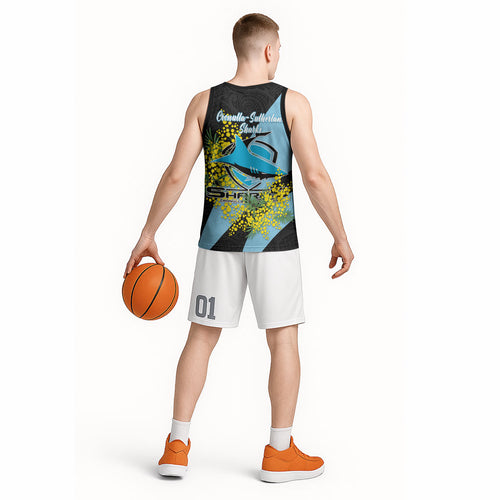 Cronulla Sutherland Sharks Basketball Jersey Golden Wattle Floral Polynesian - Australian Flower - Rugby Mascot