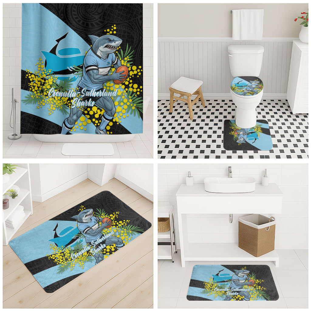 Cronulla Sutherland Sharks Bathroom Set Golden Wattle Floral Polynesian - Australian Flower - Rugby Mascot