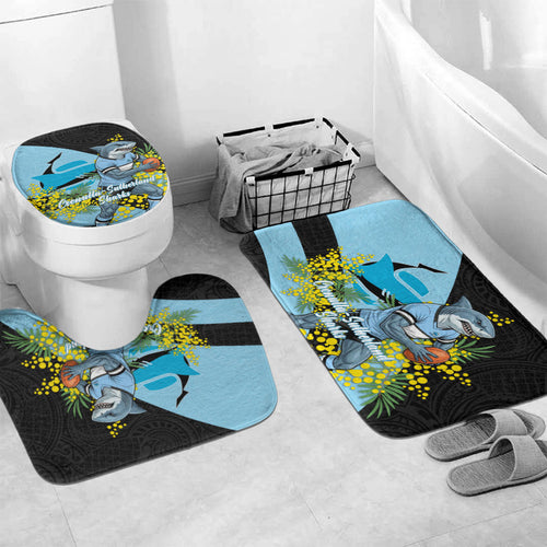 Cronulla Sutherland Sharks Bathroom Set Golden Wattle Floral Polynesian - Australian Flower - Rugby Mascot