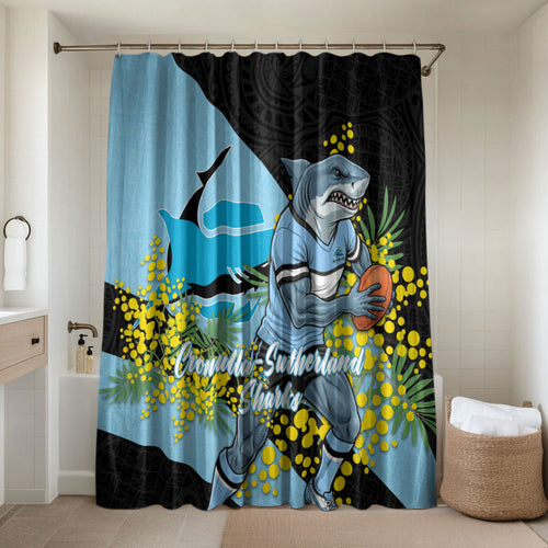 Cronulla Sutherland Sharks Bathroom Set Golden Wattle Floral Polynesian - Australian Flower - Rugby Mascot