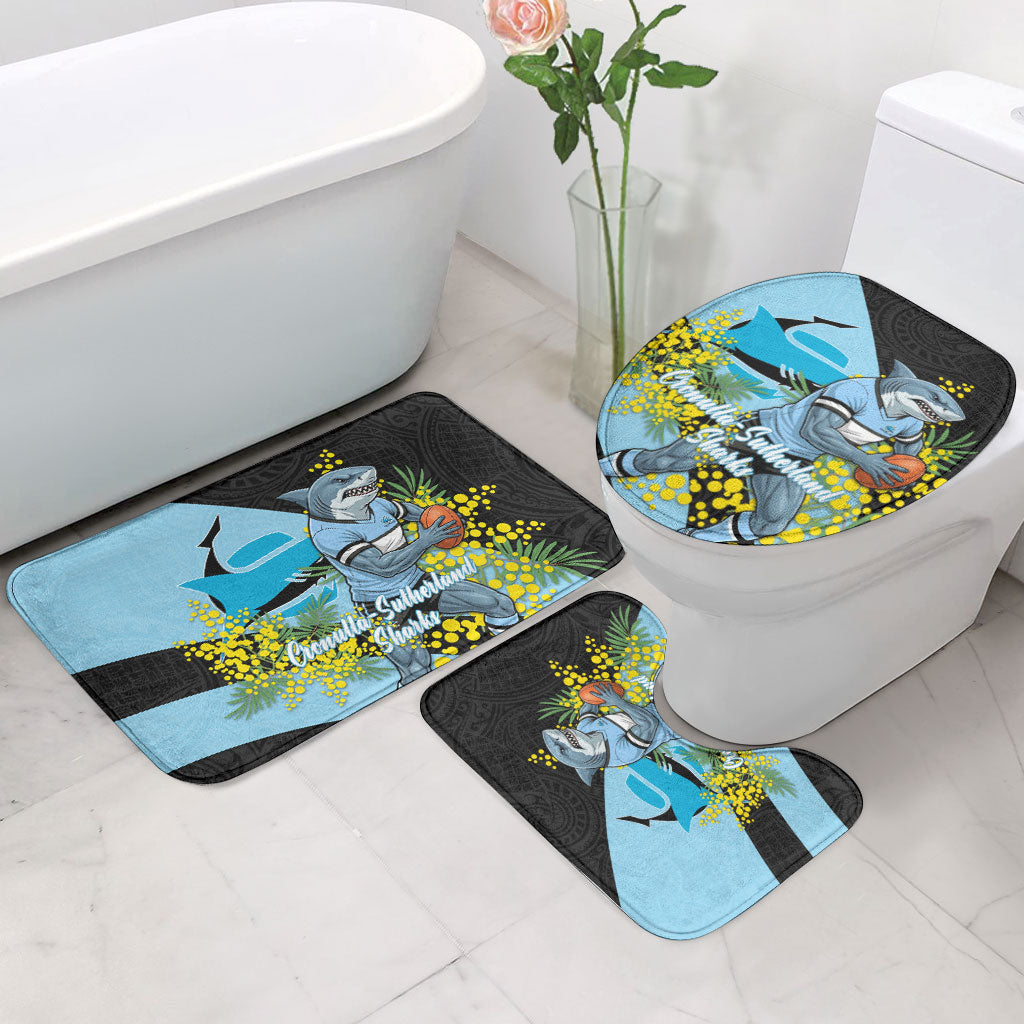 Cronulla Sutherland Sharks Bathroom Set Golden Wattle Floral Polynesian - Australian Flower - Rugby Mascot