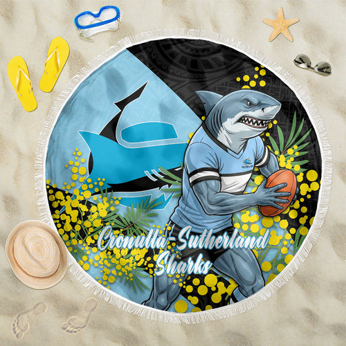 Cronulla Sutherland Sharks Beach Blanket Golden Wattle Floral Polynesian - Australian Flower - Rugby Mascot