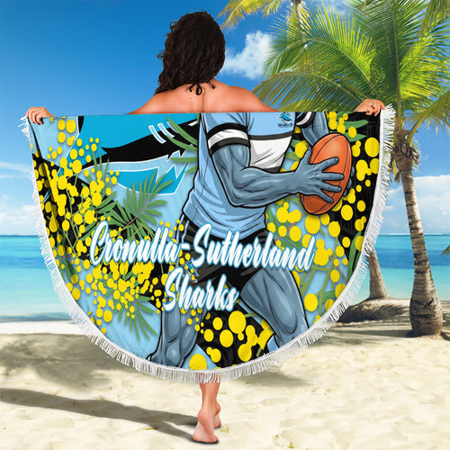 Cronulla Sutherland Sharks Beach Blanket Golden Wattle Floral Polynesian - Australian Flower - Rugby Mascot