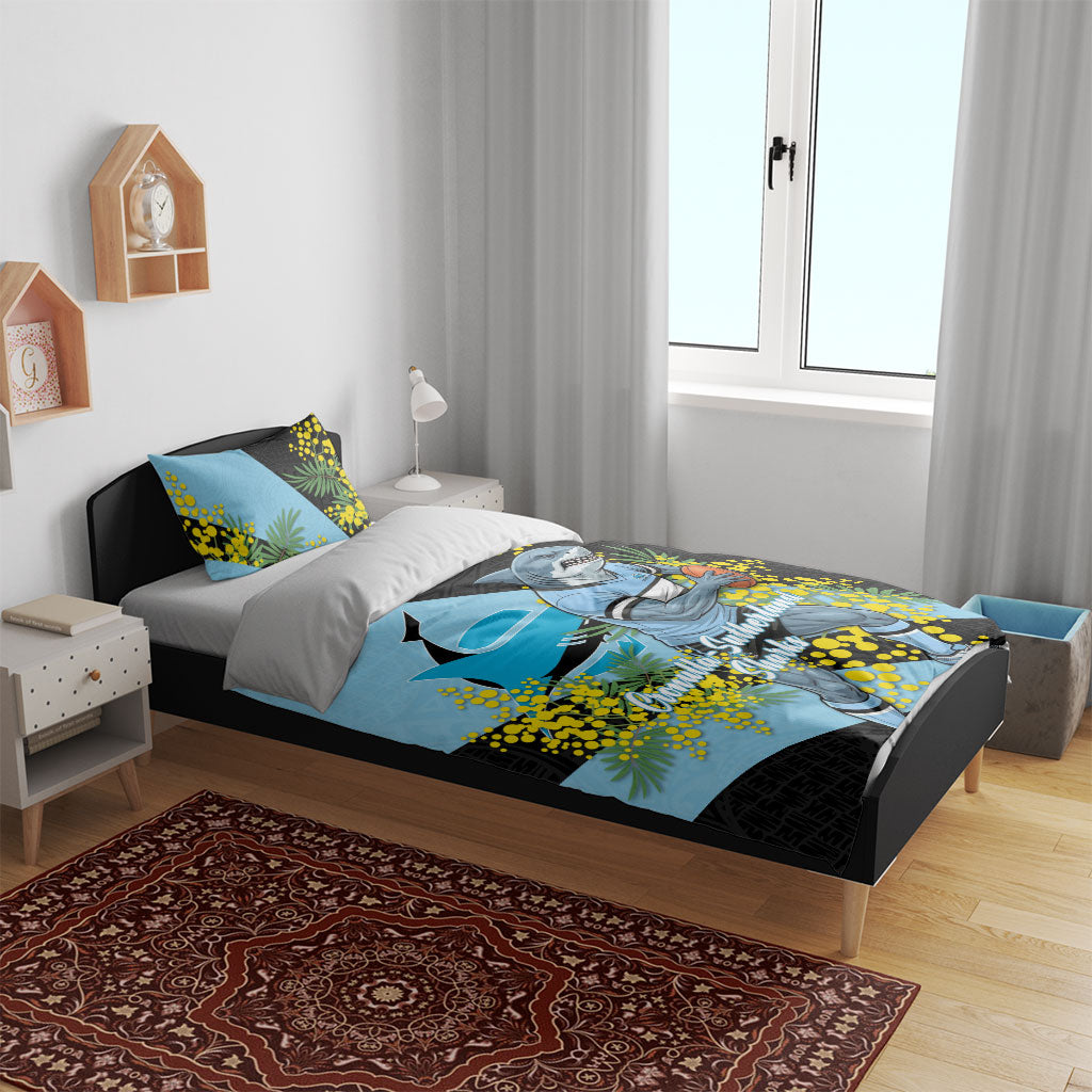 Cronulla Sutherland Sharks Bedding Set Golden Wattle Floral Polynesian - Australian Flower - Rugby Mascot