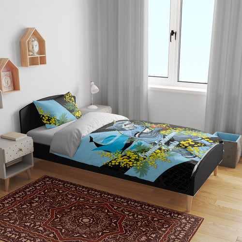 Cronulla Sutherland Sharks Bedding Set Golden Wattle Floral Polynesian - Australian Flower - Rugby Mascot