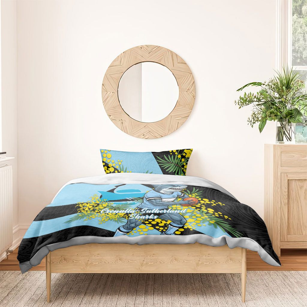 Cronulla Sutherland Sharks Bedding Set Golden Wattle Floral Polynesian - Australian Flower - Rugby Mascot